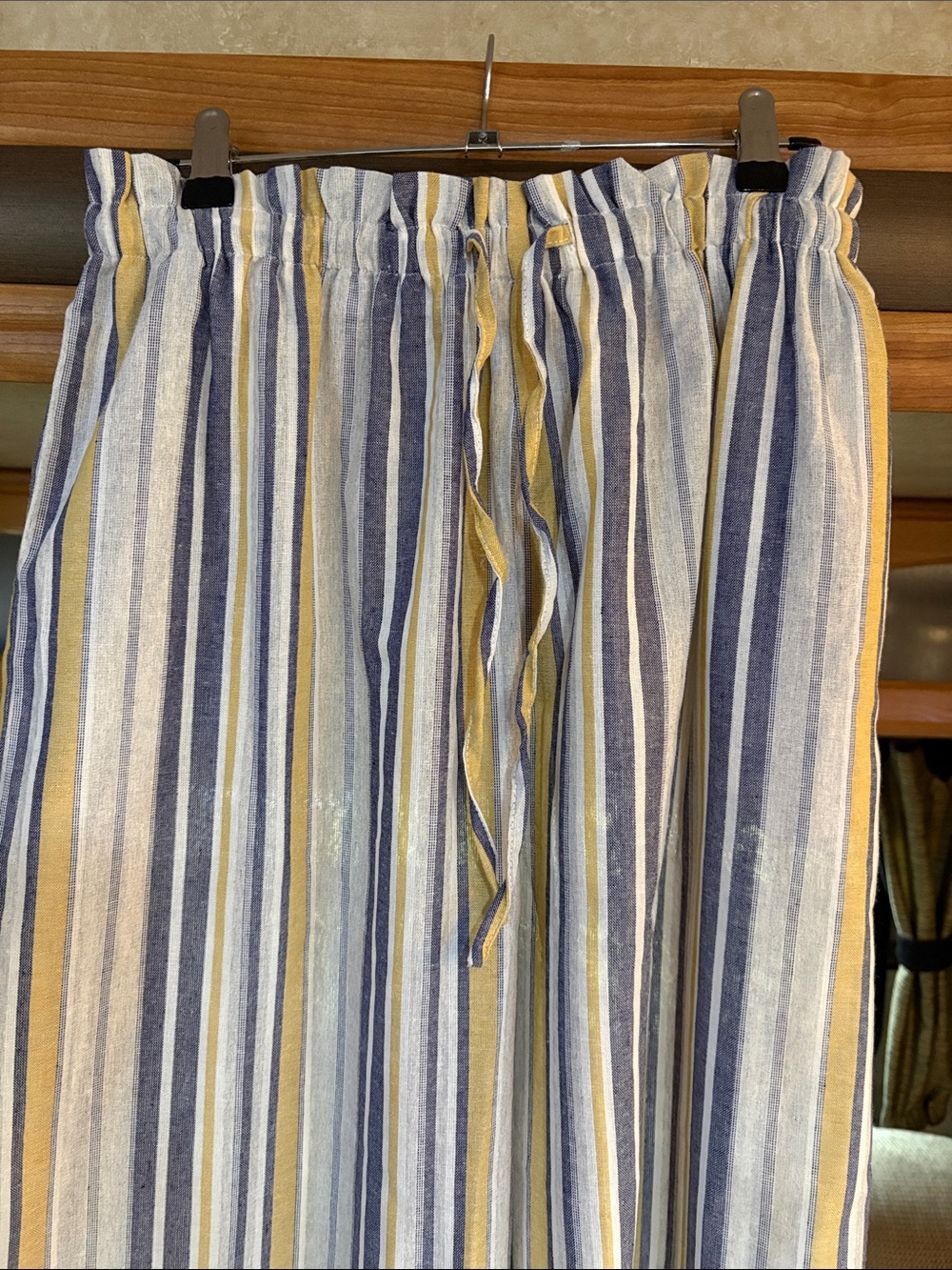 PAPILLON Striped Blue and Yellow Drawstring WIDE LEG Pants NWT size L - Picture 4 of 11
